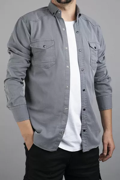 Slim Fit Herren Jeanshemd Grau