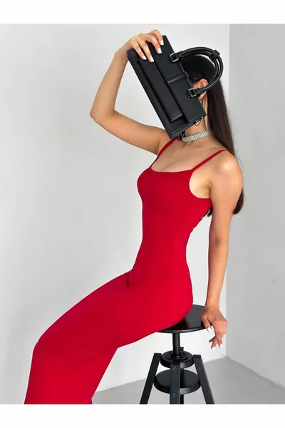 Дамска дълга пясъчна рокля с каишка