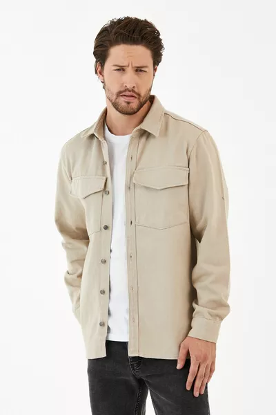 Herren Denim Hemd Jacke Casual Fit Langarm Regular Fit Jacke Hemd