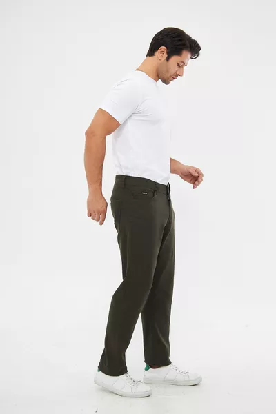 Pantaloni Uomo Khaki Basic Pantaloni Chino Flessibili Gabardine Regular