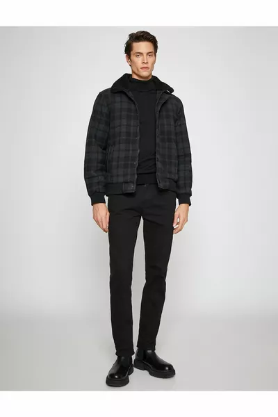 Основно карирано пилотно яке Яка Детайлна закопчалка Джобове с цип