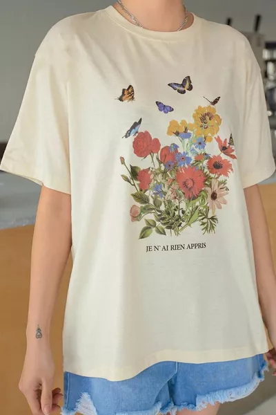 Unisex Flowers Printed Oversize Tshirt