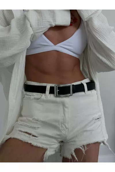 Dames broek riem met vierkante zilveren gesp, jas riem, jurk riem, shirt riem