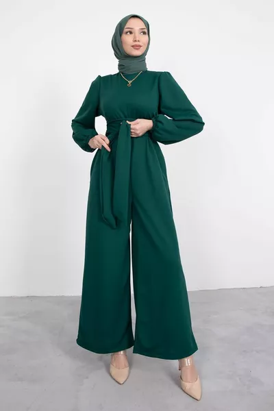 Wide Girdle Wrapping Hijab Jumpsuit Emerald