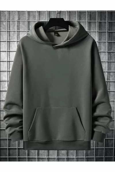 Anthracite Back Aloha Printed Oversize Hooded Men's Sweatshirt