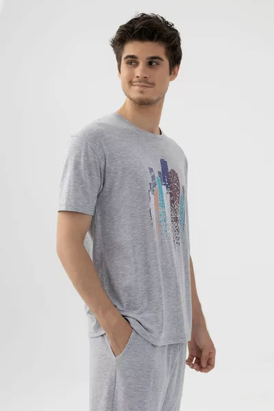 الرجال رمادي ميلانج السراويل المطبوعة بيجامة مجموعة