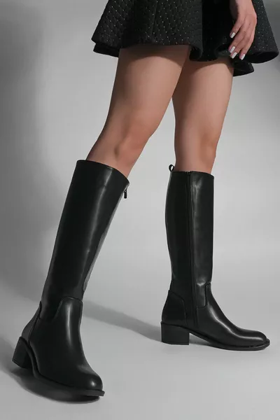 Дамски странични ботуши на ток с цип Levarin Black