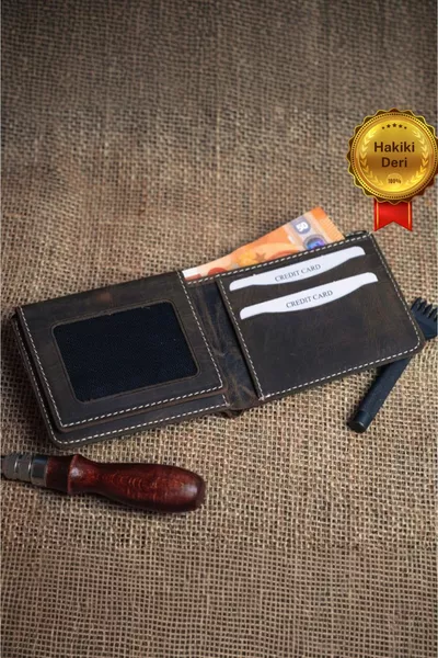 الرجال براون واليت جلد طبيعي ID مقصورة الطبيعية هدية محاصر محفظة | عالم