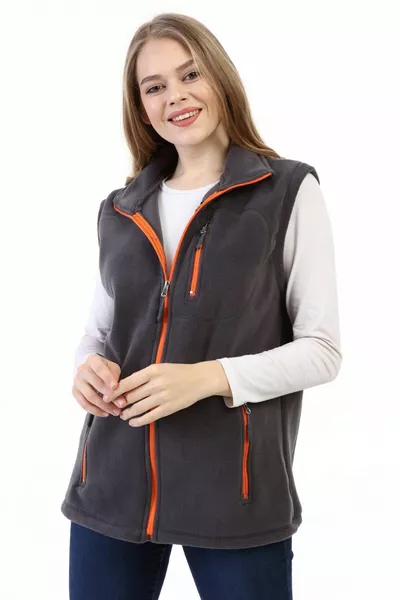 Store Женский флисовый жилет на молнии Открытый спортивный жилет с 3 карманами