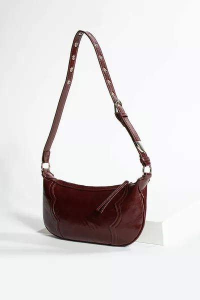 حقيبة الرغيف الفرنسي للمرأة ، حقيبة بورجوندي ، حقيبة جلدية براءات الاختراع