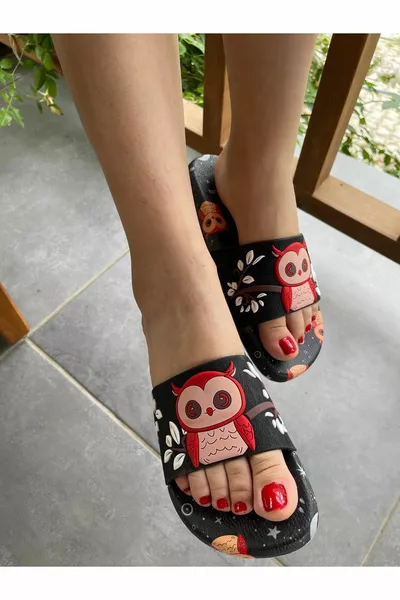 OWL Detailed Non-Slip Plastic Pool Sea Bathroom Balcony Terrace House And Street Slippers