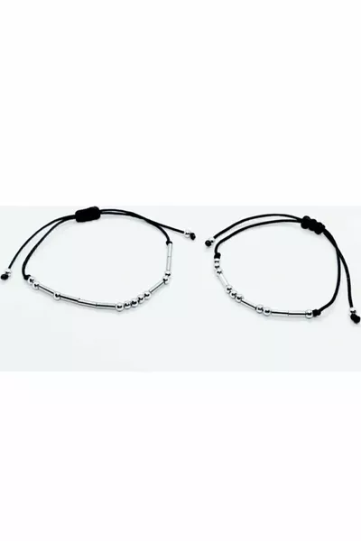 Unisex Siyah 2 Li Mors Alfabesi Çift Bilekliği (AŞK BİLEKLİĞİ)