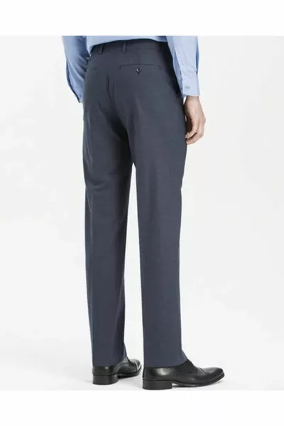 الرجال الأزرق الداكن عارضة تناسب عالية الخصر الكلاسيكية النسيج السراويل