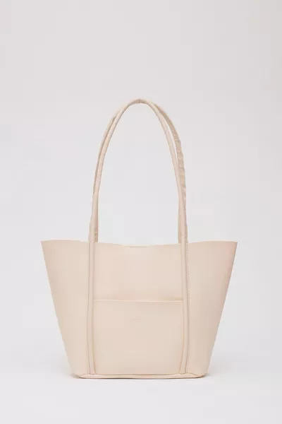 Crème  Sac à bandoulière et bras surdimensionné en similicuir avec trousse de maquillage avec poche avant à bouton-pression L : E : W :8 c