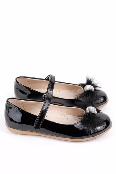 حجر الفتيات عارضة وسهرة اللباس الباليه الشقق أحذية سوداء براءات الاختراع والجلود