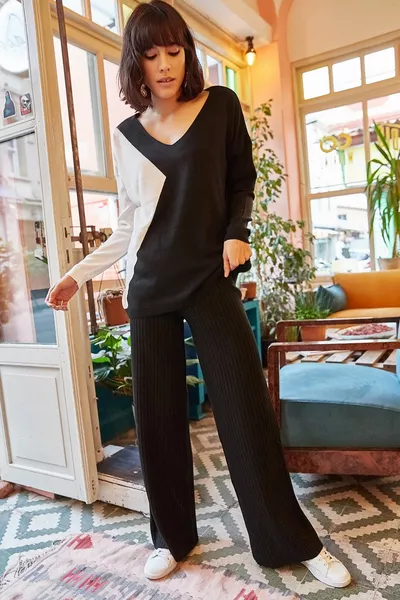 Schwarze Cordhose aus dickem Strick für Damen 