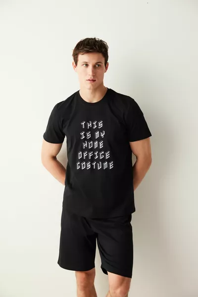 This Is My Home Office Costume Slogan Baskılı Şortlu Pijama Takımı