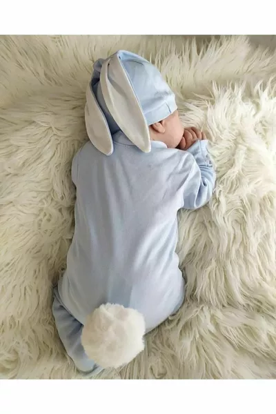 طقم رضيع حديث الولادة للفتيان مع أرنب، بدلة خروج من المستشفى قطنية للرضع حديثي الولادة باللون الأزرق