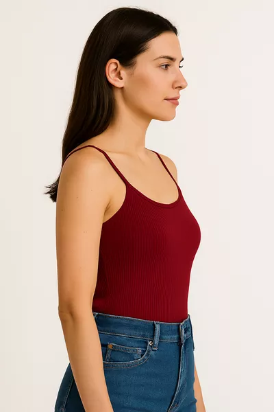 قميص داخلي نسائي بأشرطة رفيعة من القطن المخطط | عنابي