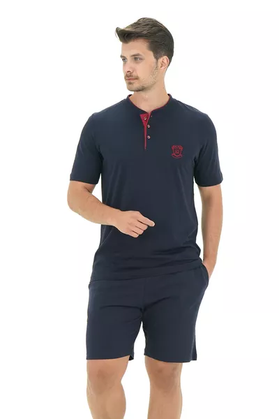 طقم شورت قطن Ds Damat بقصة عادية، كحلي