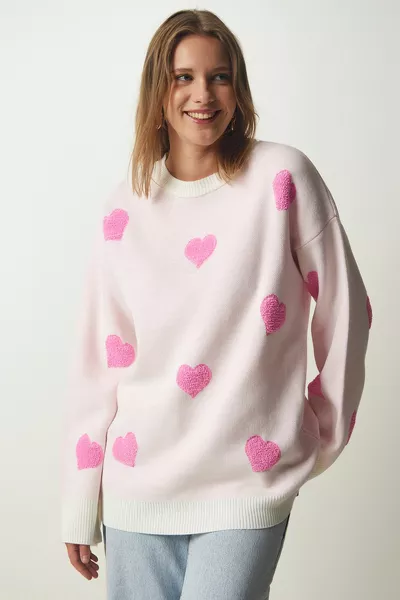 المرأة الوردي الفاتح القلب محكم كبير الحجم متماسكة سترة 