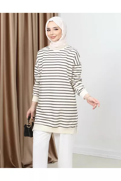 Dames Hoofddoek Fietsnek Tweedraad Katoenen Ademend Stof Basic Gestreepte Tuniek