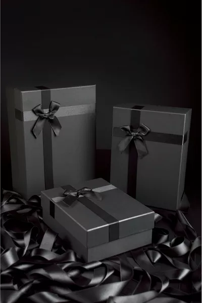 Черен комплект от 3 кутии с сатенена панделка - твърда подаръчна кутия за сватбени пари за младоженеца и аксесоари за булката