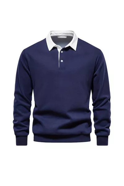 سويت شيرت غازي للجنس الذكوري بياقة قميص وقطن بألوان متباينة بأسلوب رجعي