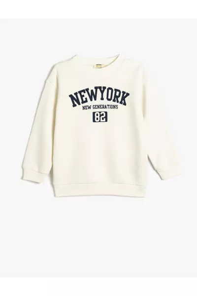 Slogan Printed Sweatshirt Crew Neck Cotton Blend Fleece