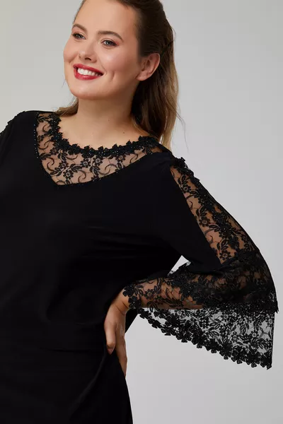 Plus Size Blouse with Lace and Floral Motif Details