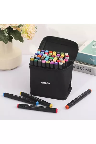 -Piece Double-Sided Marker Pen Set with Case (With Stand)