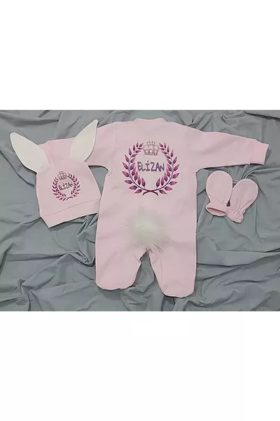 Baby Girl Pink Bunny Jumpsuit Set, Personalized Design, Hospital Discharge Set