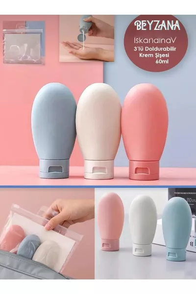 Набор дорожных бутылочек в скандинавском стиле с 3 многоразовыми сумками | Пустая тюбика для крема  мл