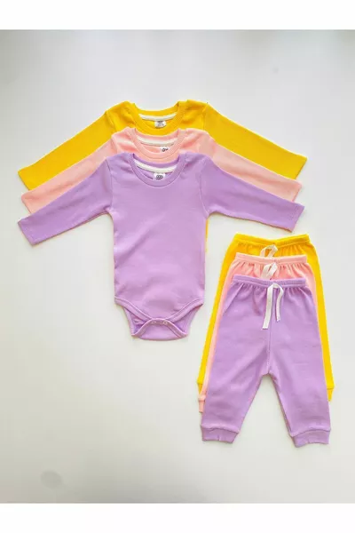 3-Piece % Cotton Long-Sleeve Baby Bodysuit and Pants Set