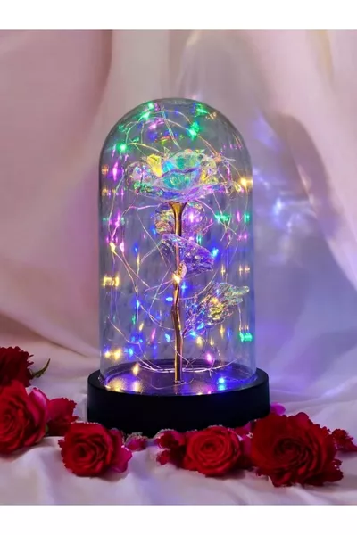 هدية زخرفية ملونة LED على شكل جنية، وردة خالدة لا تذبل، مصباح ليلي مع قبة زجاجية
