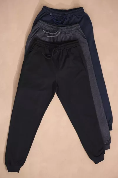 Pantaloni da tuta da ragazzo Ciggo Kids jogger con tasche, set di 3, tinta unita