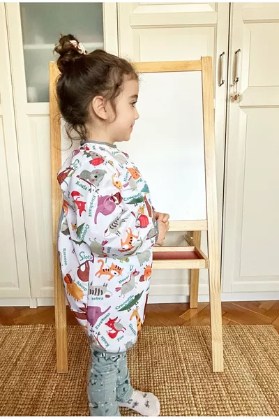3-6 Anni, Zoo, Impermeabile, Lavabile in Lavatrice, Grembiule a Maniche Lunghe per Attività dei Bambini, Pittura Attività