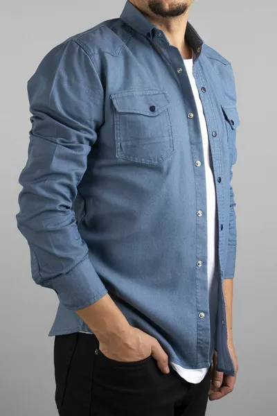 Slim Fit Men's Denim Shirt Ice Blue