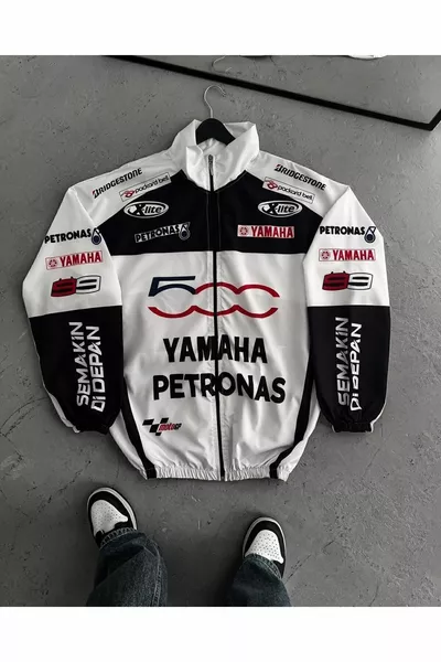 جاكيت رياح مائي رفيع أسود بقماش باراشوت غير محدد للجنس بطباعة رقمية واسعة