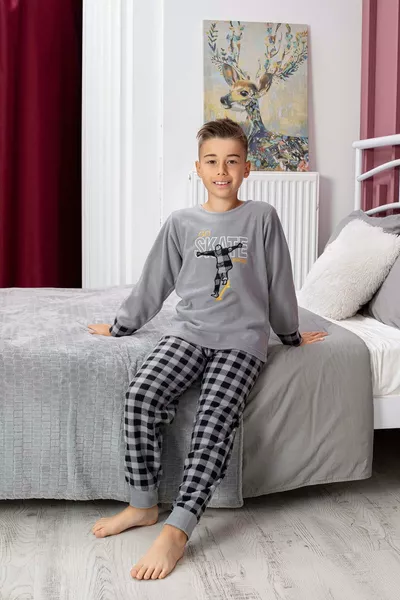 New Season Fall/Winter Boys' Skate Pattern Fleece Pajama Set 
