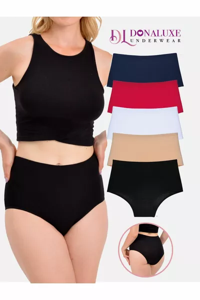 Damesondergoed, dames hoge taille katoenen zachte stof 5-pack ondergoed SBTBL