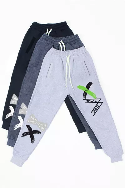 3-Pack Gray-Smoke-Black Printed X Collection Boys' Sweatpants