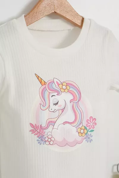 طقم فتاة طفلة يونيكورن بالتول المزدوج - يونيكورن بمشبك