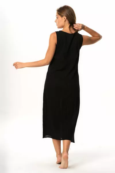 Cotton Jumpsuit Chiffon Long Dress Lining Thick Tank Top Black