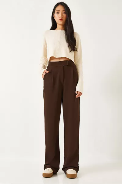 Kadın Beli Cırtlı Rahat Palazzo Pantolon  