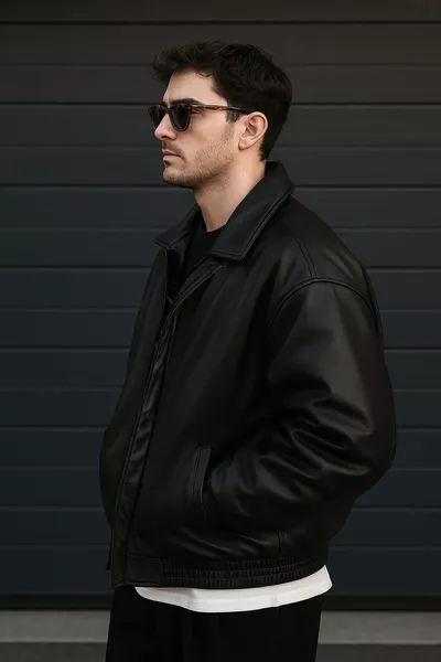 Оверсайз черная кожаная куртка