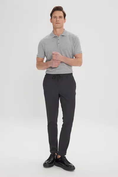 Pantalon de jogging pour homme anthracite, coupe slim confortable, taille à cordon, poches latérales