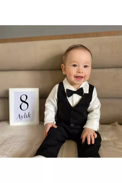 Miniropa Einfarbiges Schwarzes Fliegen-Weste 3-teiliges Baby-Set