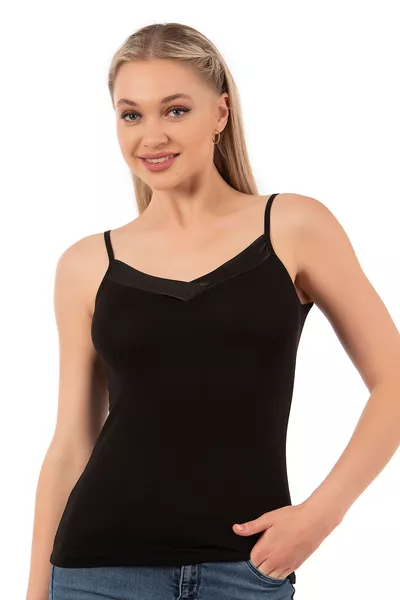 Özkan  Дамски потник от премиум плат вискоза сатен с яка, еластичен и удобен, тънки презрамки