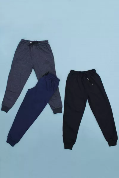 Pantaloni della tuta da ragazzo modello jogger a tinta unita in nero-antracite-blu scuro con doppie tasche